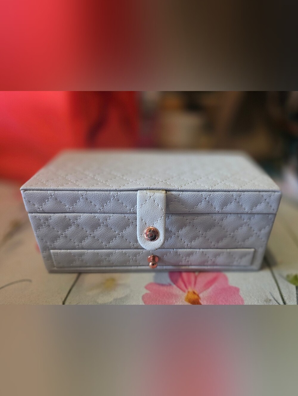 Pandora Quilted Jewelry Organizer in Light Gray with Rose Gold Accents